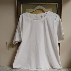 J. Jill White Shirt Collection Oversized Short Sleeve White Pullover Top Size M